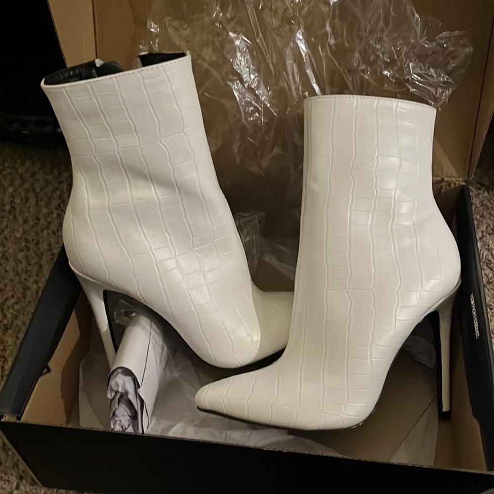 White snake skin boots